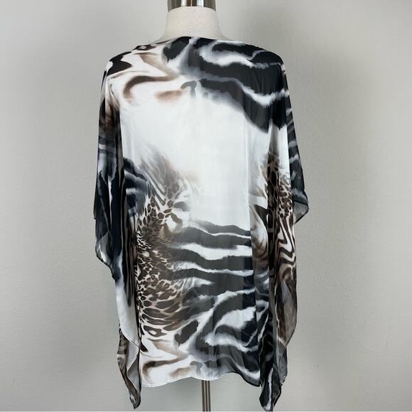 Chico's Brown Black Off White Animal Print  Sheer Kimono S/M - Picture 8 of 11